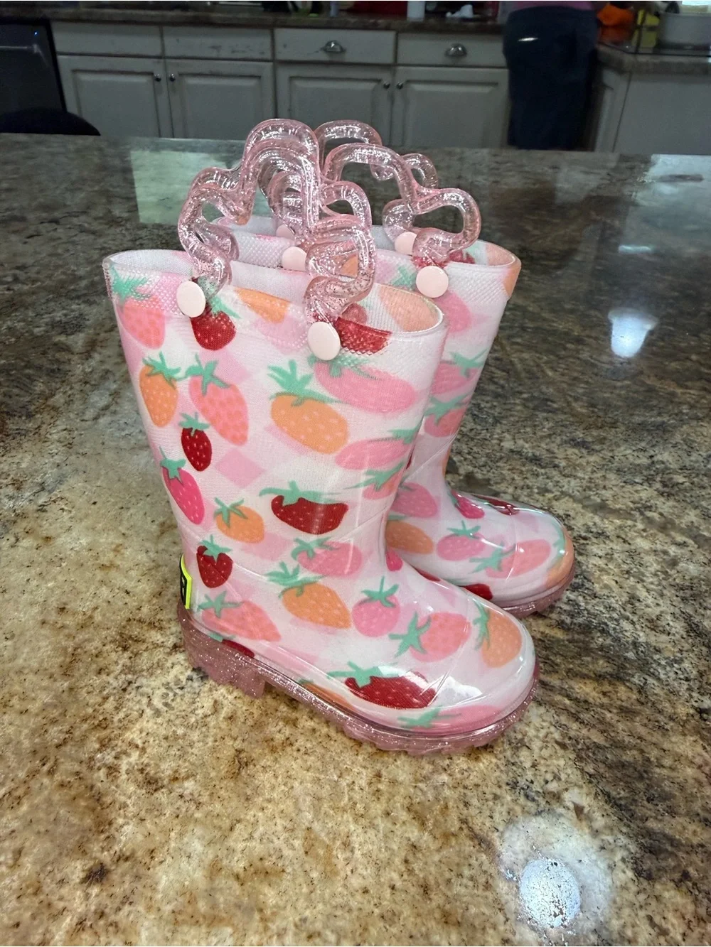 Western Chief Pink Strawberry Print Kids Rain Boots